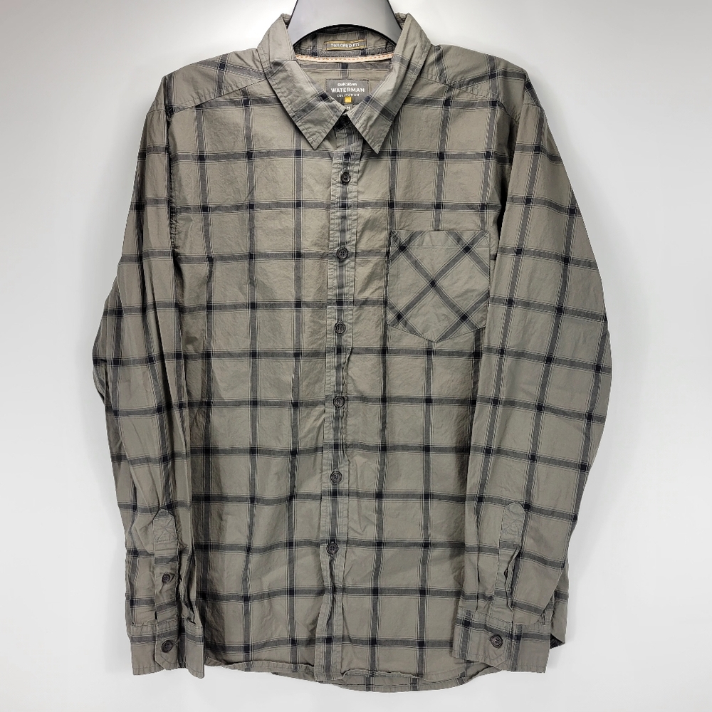 Quiksilver Waterman Long Sleeve Button Shirt Plaid Mens Medium M Outdoor Gray